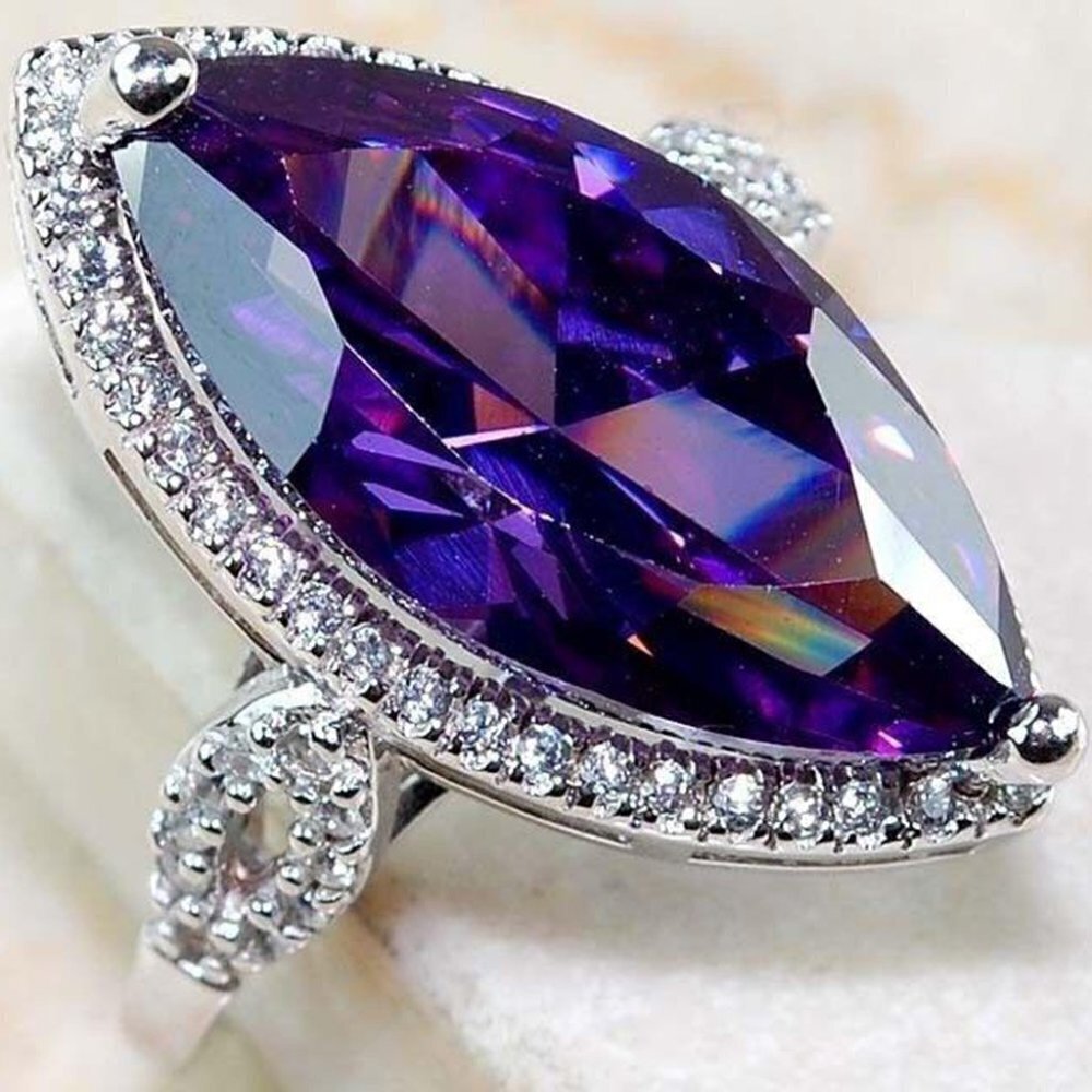 💍 Vintage Noble Royal Purple Marquis Gem Zircon Rings for Women, INDN8232